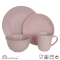 Geprägte rosa Farbe Keramik Steinzeug Abendessen Set